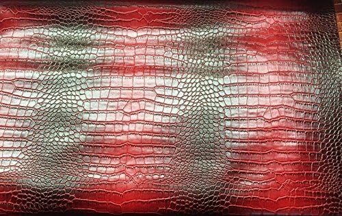 Red Black Two Tone Embossed Crocodile Vinyl Fabric - BTY - 54" / 55"