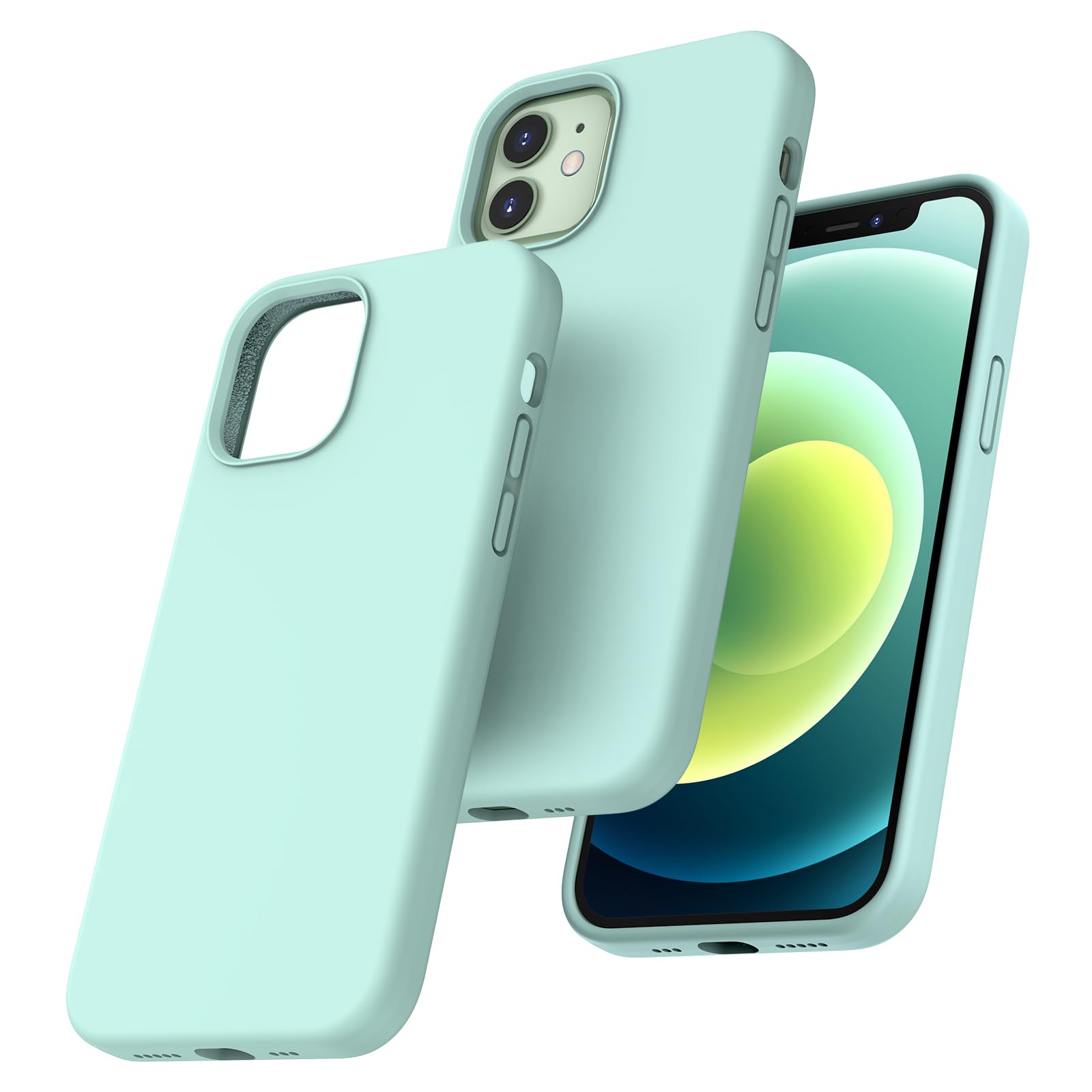 TOCOL Silicone for iPhone 12 Case 6.1-Inch, Liquid Silicone Multi-Color Slim Silky-Soft Touch Anti-Scratch Shockproof Protective Phone Cover, Mint Green