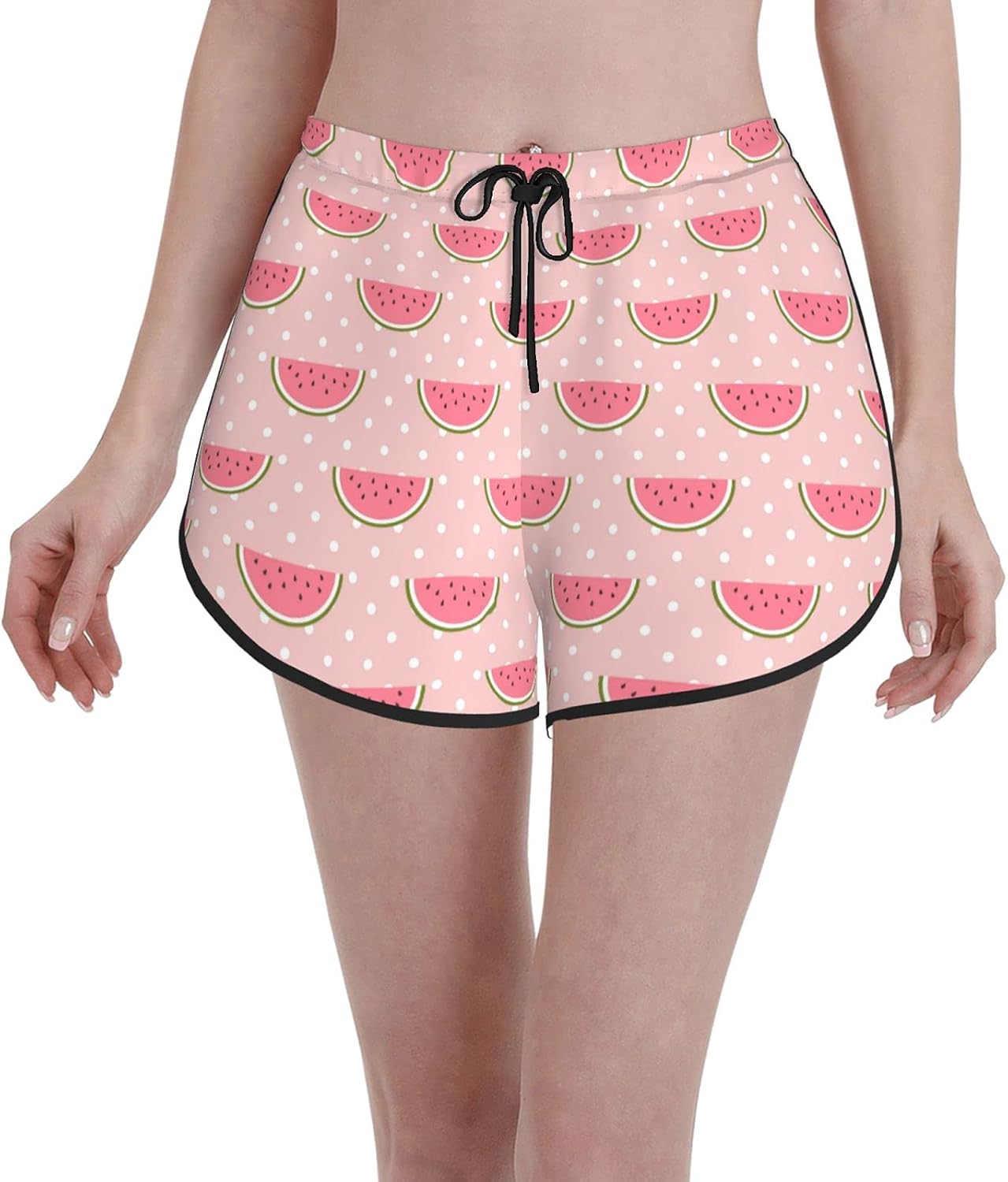 Pink Fruit Watermelon Melon Cute Ladies Casual Drawstring Sports Shorts