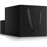 EUSOAR Black Bags with Handles, 10x10x10 inches Pack of 20 Paper Gift Bag with Handles, Business Packaging Bags, Handmade DIY Wedding Bags, Party Favor Bag, Ornaments Pouches