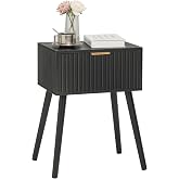 AWASEN Black Nightstand, Small Fluted End Table with Storage, Bedside Table | Modern Accent Table with Fluted Drawer and Solid Wood Legs for Living Room, Bedroom and Small Space, Black