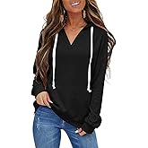 EasyGala Womens V Neck Hoodie Lightweight Long Sleeve Sweatshirts Casual Loose Drawstring Pullover Fall Fashion Top 2026