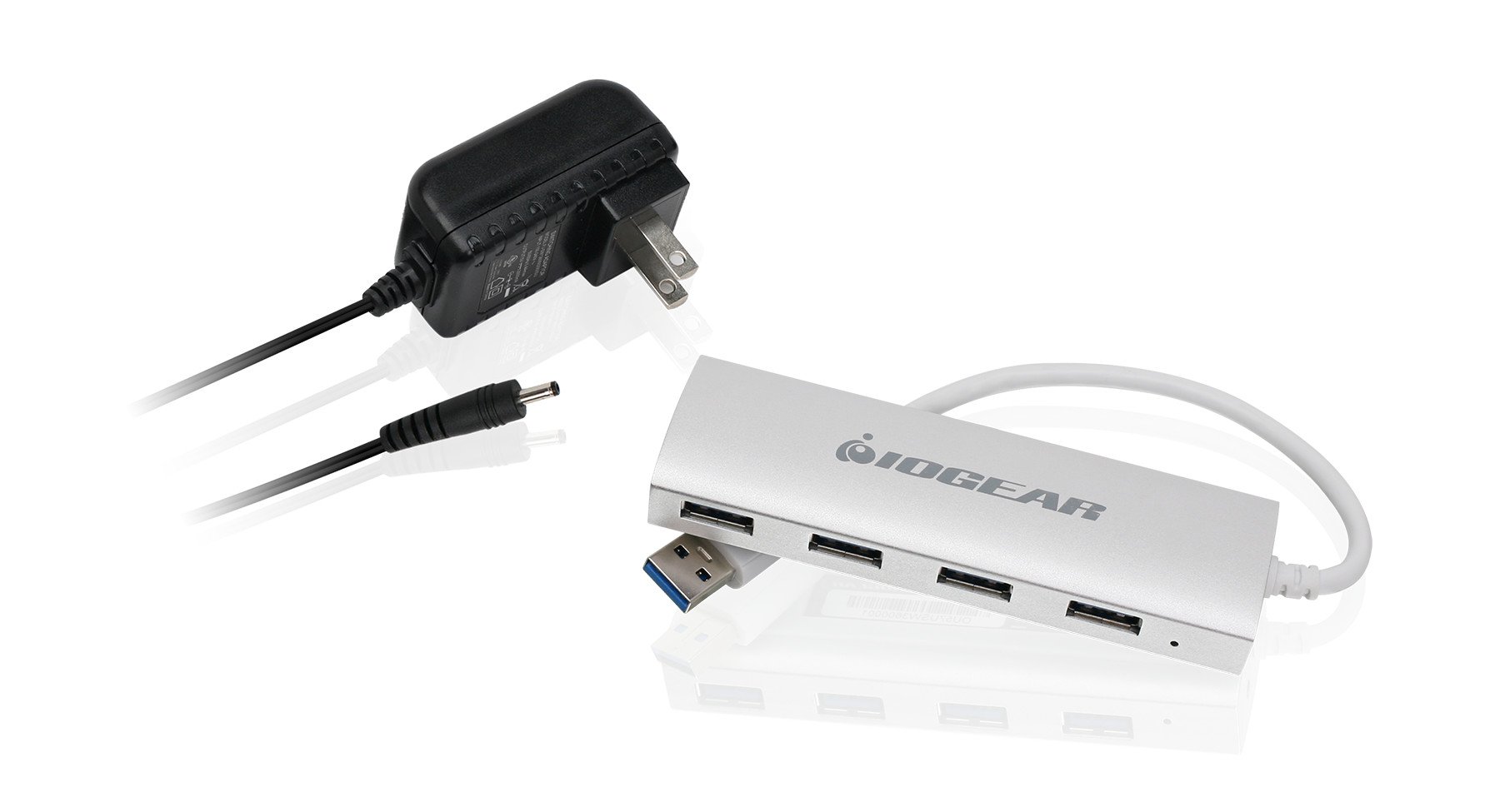 IOGEAR Powered 4 Port USB 3.0 Hub - 1 USB 3.0 In - 4 USB 3.0 Out - 5Gbps Data Transfer Rate - Compatible with Mac and Win - Aluminum Housing - GUH304P