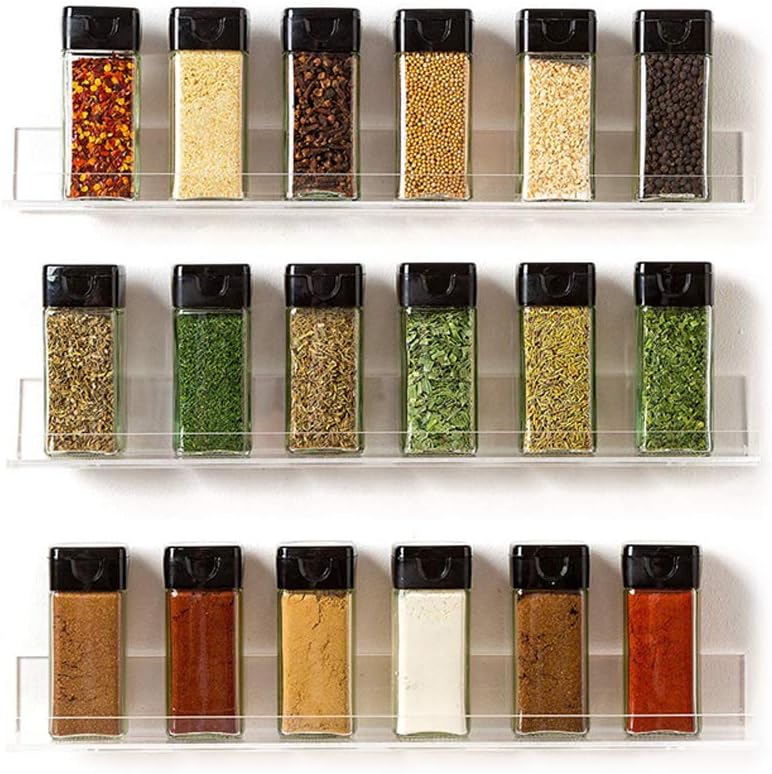 Calayu Wall Mount Spice Rack Acrylic Clear Spice Bottle Organizer Holder for Kitchen Bathroom