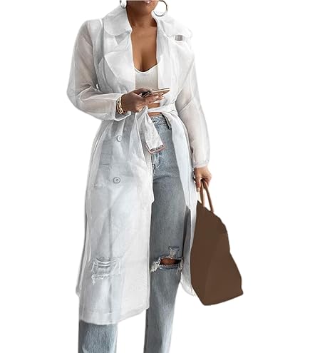 Amazon.com: Bluelans Women's Fashion See Through Trench Coat