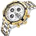 Affute Luxury Sport Digital Analog Quartz Watches for Men Waterproof Led Chronograph Stainless Steel Wristwatch,Gold Silver