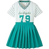 FRCLHWA Girls 2 Piece Outfits Print Short Sleeve Top and Pleated Skirt Girls Trendy Clothing Set