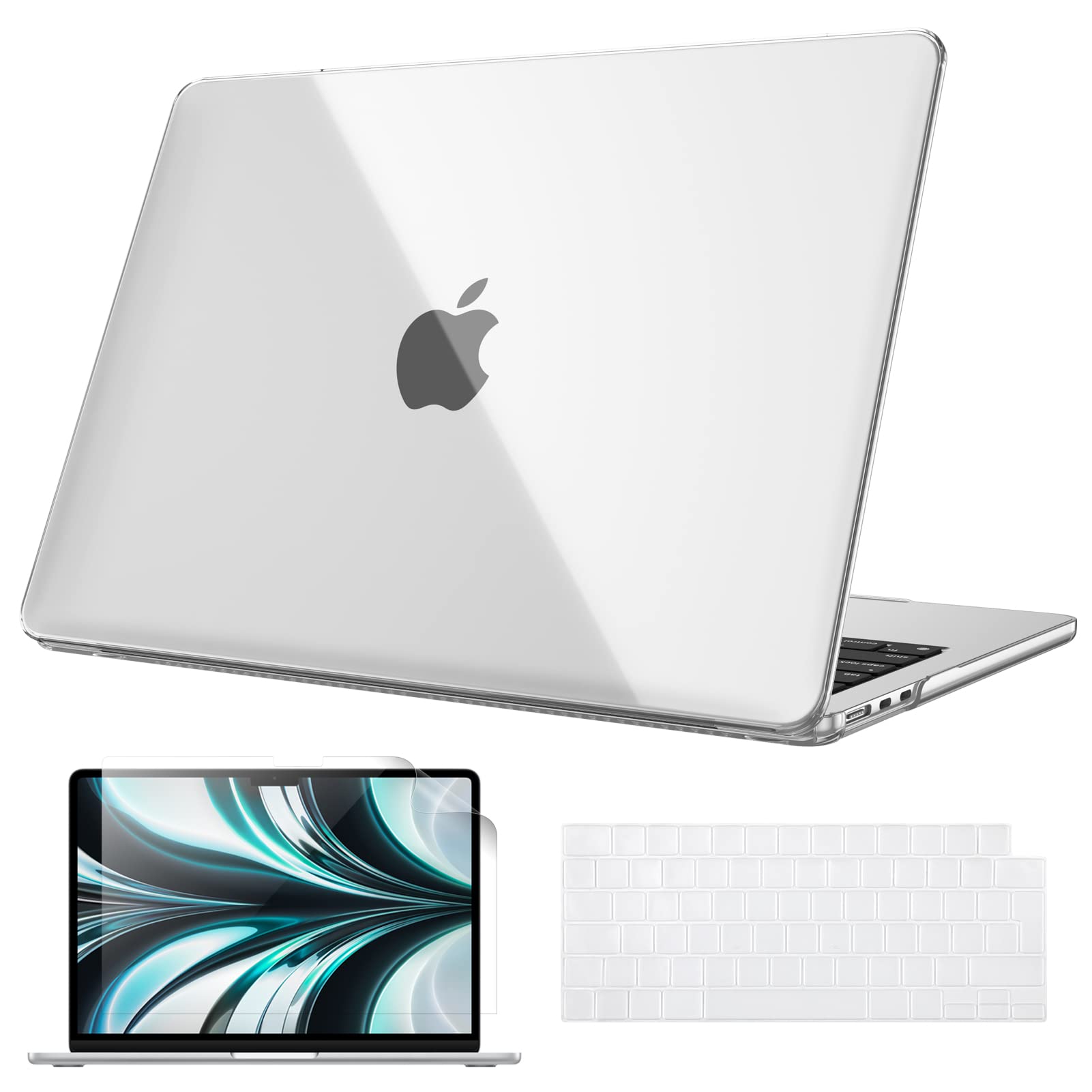 FINTIE Case Compatible with MacBook Air 13.6 inch (2024/2022) M3/M2 Chip Model A3113 A2681, Ultra Thin Hard Shell Protective Snap Case Kit with Keyboard Covers & Screen Protector, Crystal Clear