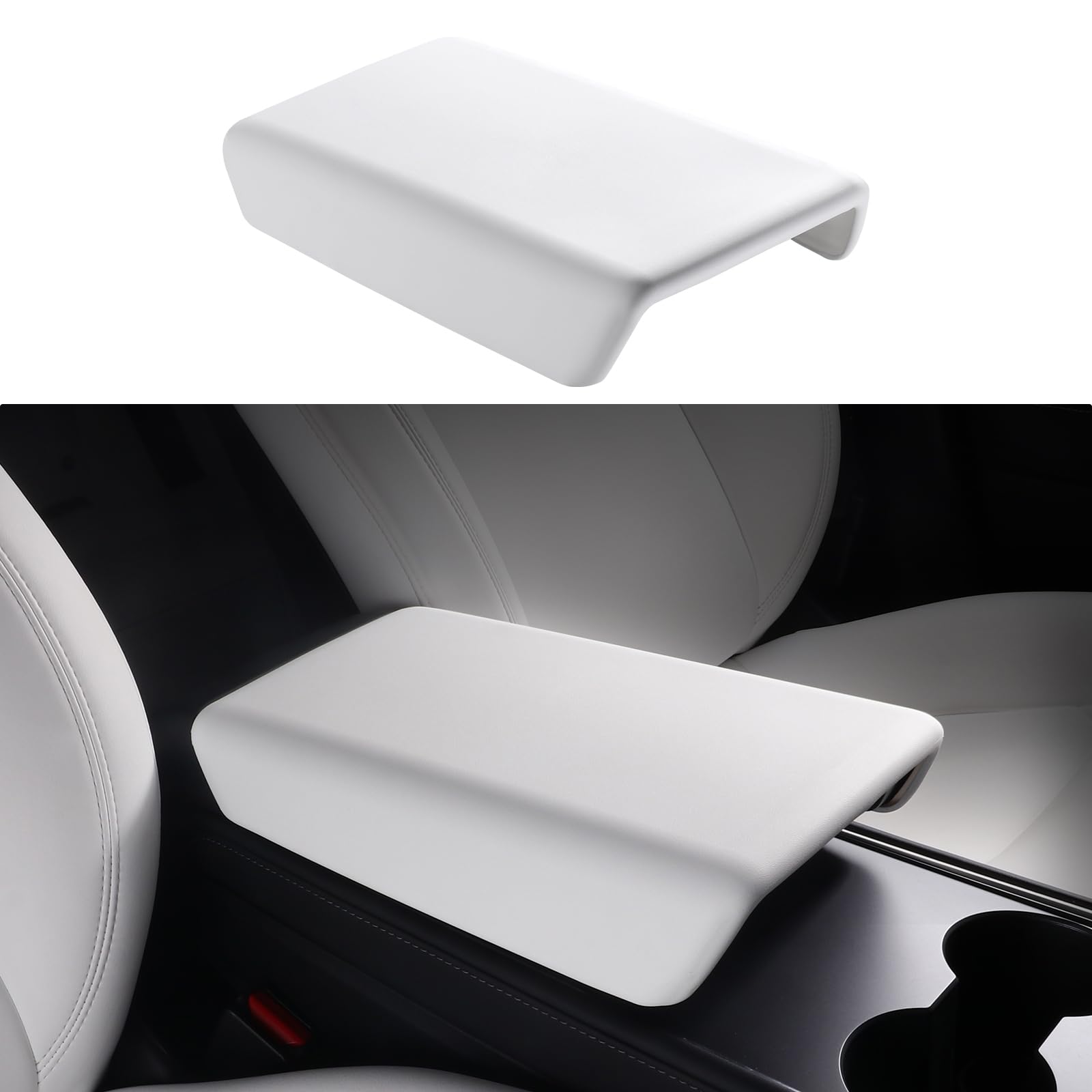 Photo 1 of BASENOR 2024 Upgrade Tesla Model 3 Model Y Center Console Cover TPE Armrest Cover Non-Slip Protector Armrest 2016-2024 Tesla Interior Accessories White (Not Compatible with 2024 Tesla Model 3)