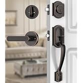 Calzibeno Front Door Lock Set, Front Door Handle and Deadbolt Set, Vintage Exterior Door Lock Set, Front Door Handle with Single Cylinder, Reversible for Right &amp; Left, Oil Rubbed Bronze