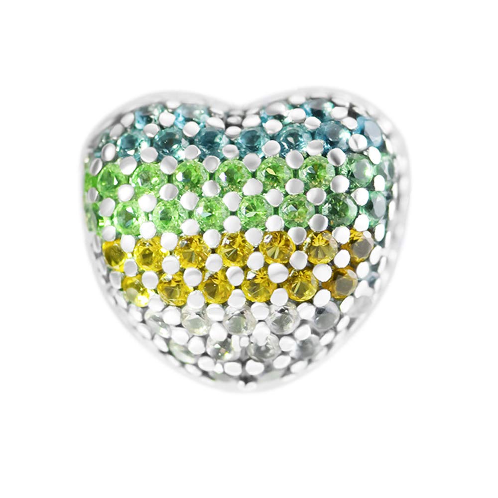 PANDOCCI 2018 New Summer Open My Heart Pave Clip, Multi-Color CZ 925 Silver DIY Fits for Original Pandora Bracelets Charm Fashion Jewelry
