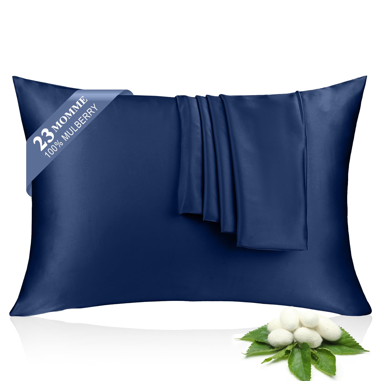 Photo 1 of 100% Silk Pillowcase 2 Pack for Hair and Skin, Both Sides 23 Momme Grade 6A+ Mulberry Silk Pillowcases with Hidden Zipper, Soft&Smooth Cooling Pillow Cases (Navy Blue, King 20×36)