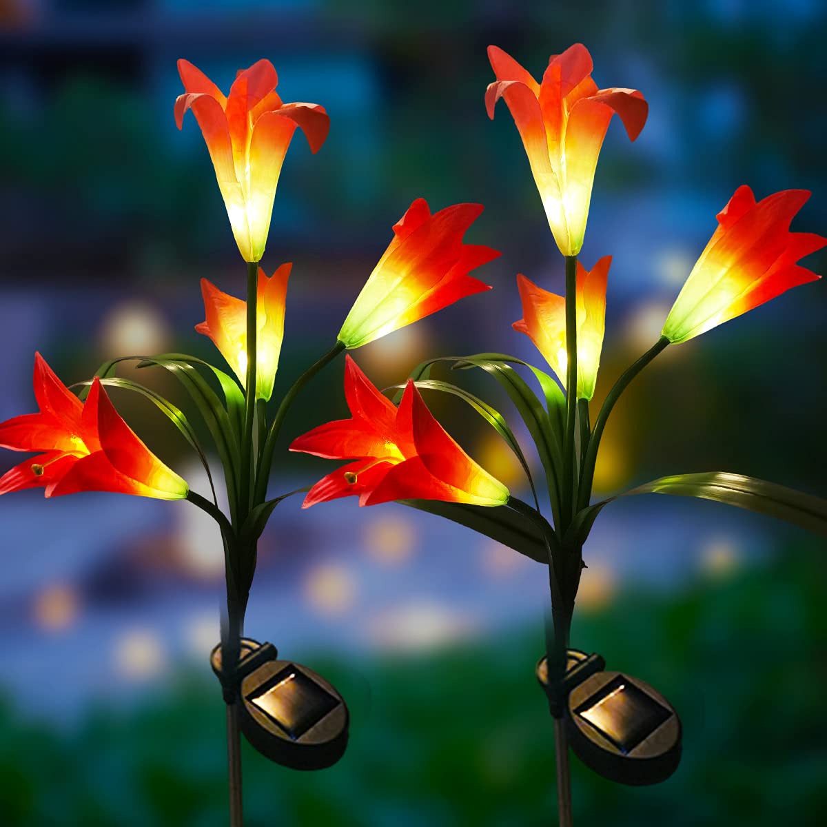Photo 1 of Veesee Solar Lily Flower Lights - Outdoor Solar Powered Decorative Lights, Colors Changing for Garden, Patio, Yard, Decoration - Red