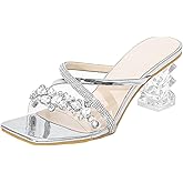 Fantoesay Women's Clear Crystal Rhinestones Strap Slip On Sandals