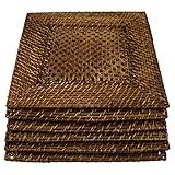 6 Pack Bamboo & Rattan 14” Square Charger Plates By Malacca Elements Dinner Servers