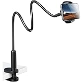 Klsniur Gooseneck Phone Holder for Bed – 360° Flexible Adjustable Clamp, Long Arm Gooseneck Bracket for Desk Headboard Bedside, Compatible with iPhone 16 15 Pro Max XR X 8 7 & 3.5-7" Devices (Black)