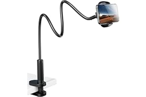 Klsniur Gooseneck Phone Holder for Bed – 360° Flexible Adjustable Clamp, Long Arm Gooseneck Bracket for Desk Headboard Bedside, Compatible with iPhone 16 15 Pro Max XR X 8 7 & 3.5-7" Devices (Black)