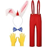 Halloween Rabbit Costume for Men with Red Pants Adjustable SuspendersHeadband Bow Tie Gloves for Adults Cosplay