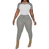 HBQ Women 2 Piece Outfits Sweatsuits Track Suits Crop Tops Biker Long Pants Workout Jogger Sets
