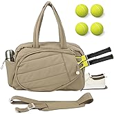 OMISTAR Tennis Bags for Women - Tennis Racket Tote Bag with Shoe Compartment, Racquet Compartment, Water Bottle Pocket, 18.9 x 7.5 x 12.2 in Tennis Bag Weekend Bag for Women, Camel