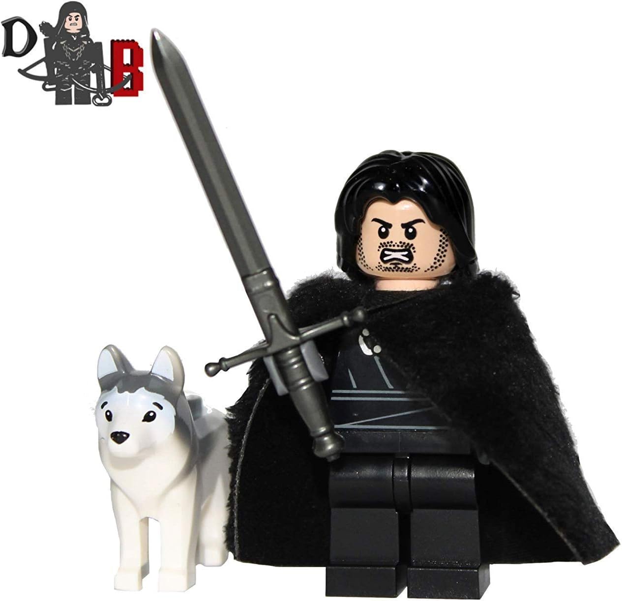 Demonhunter Bricks Custom Game of Thrones Jon Snow with Custom fur cape and sword.