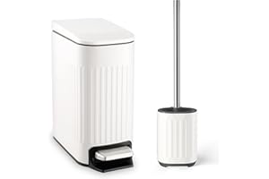 TrashAid Bathroom Trash Can with Toilet Brush - 6 Liter / 1.6 Gallon Bathroom Trash Can with Lid Soft Close + Silicone Toilet