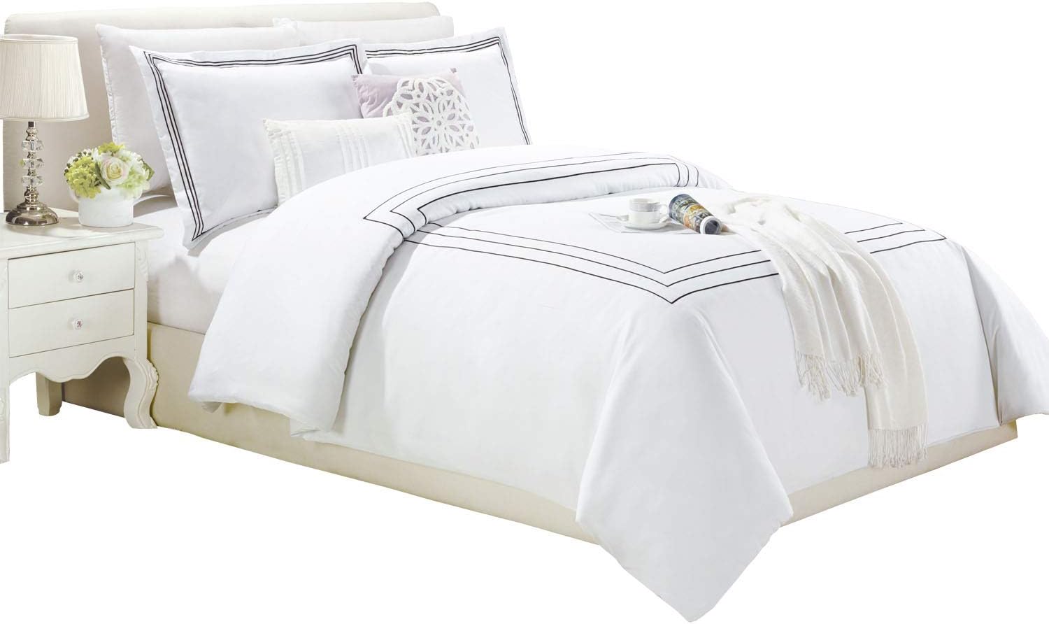 Imperial Rooms super soft Brushed Microfiber Duvet Covers Hotel Bedding Bed Set Pillowcases Quilt bed cover Include 1 duvet cover 2 Pillowcases (Black Line, Double)