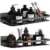 Kit com 2 Suporte de Parede para Banheiro Prateleiras Autoadesivas Preto Organizador para Shampoo e Sabonete Instalação Sem F