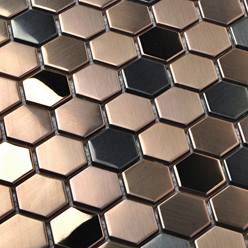 Hexagon Stainless Steel Brushed Mosaic Tile Bronze Copper Color Black