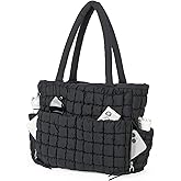 Herald Quilted Puffer Tote Bag for Women, Bubble Puffy Handbag with Compartments, Shoulder Purse for Work Travel Gym