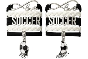 Infinity Collection Soccer Best Friend Bracelets Set – BFF Soccer Jewelry for Players, and Teammates – Black & White Matching Soccer Friendship Charm Bracelets