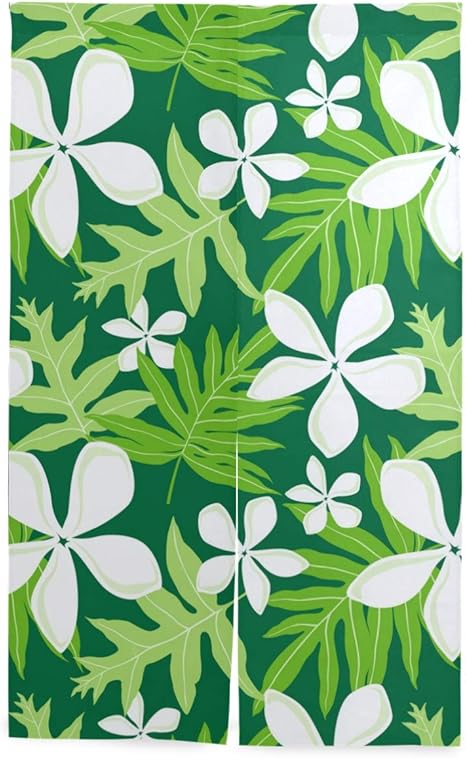 Amazon マキク Makiku のれん おしゃれ ロング 暖簾 葉 花 花柄 緑 自然 グリーン 洗濯可 突っ張り棒付き 幅86cm 丈143cm のれん オンライン通販