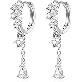 925 Sterling Silver Drop Dangle Earrings Cubic Zirconia Teardrop Hoop Dangle Earrings for Women 14K Goldplated Hypoallergenic Elegant Drop Water CZ Dangle Chain Huggie Earring Jewelry