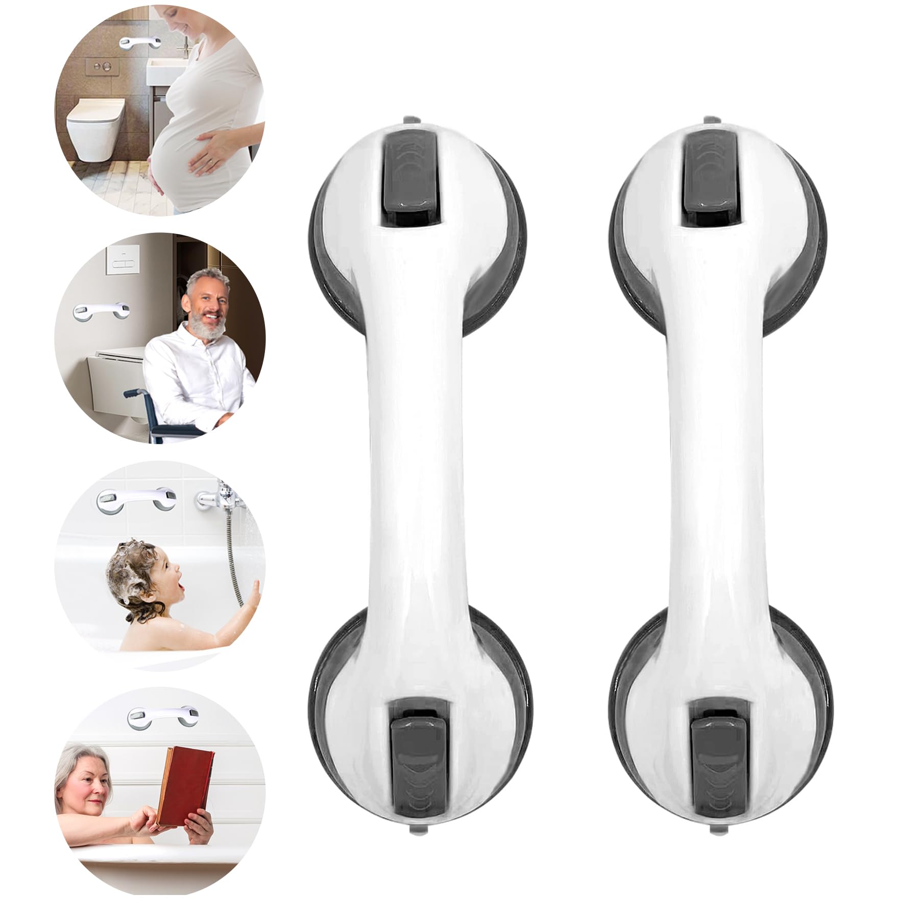 TZEKING Pack of 2 Grab Handles for Seniors, Shower Handle, Suction Cup, Grab Bars for Shower No Drilling, Mobile Grab Handle, Stand Aid Suction Handle, Bath Handle No Drilling, Shower Rail
