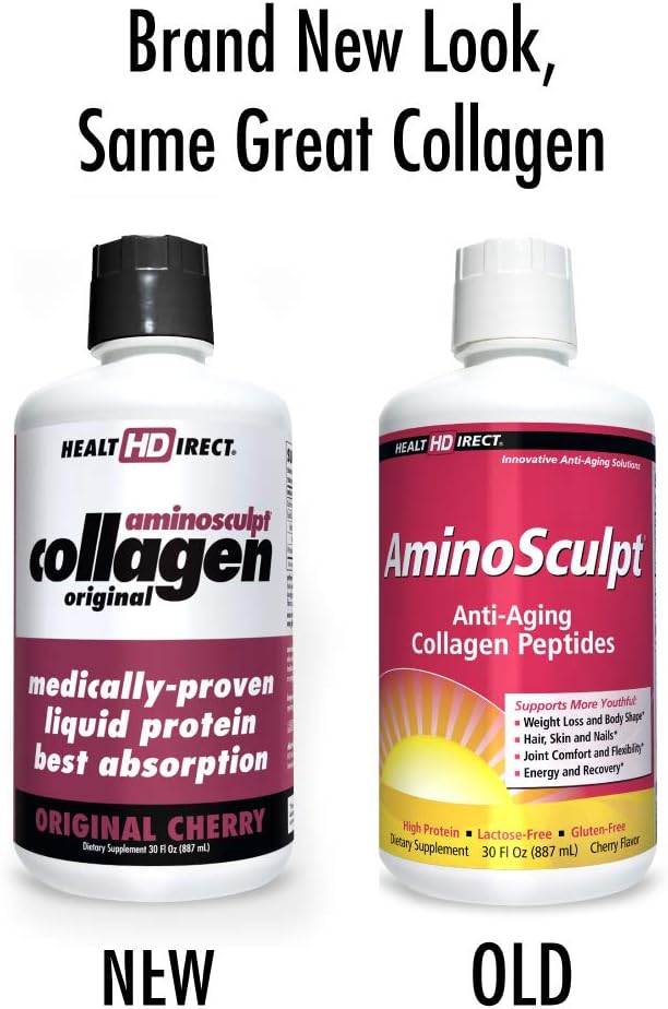 AminoSculpt Liquid Collagen Supplement (Tart Cherry Flavor) from Health Direct, 30 Fl Oz, 16,000 mg Strength: Health & Personal Care