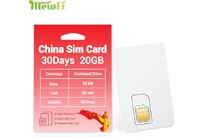 MEWFI China SIM Card 30 Days 20GB, Mainland China Sim Card with Mobile Number, Activation Required, 4G/5G Operating Network, 30 Minutes of Local Calls