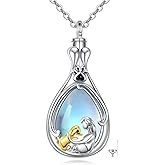 VONALA Dog/Turquoise Urn Necklace for Ashes Sterling Silver Memorial Pendant Jewelry for Women Men