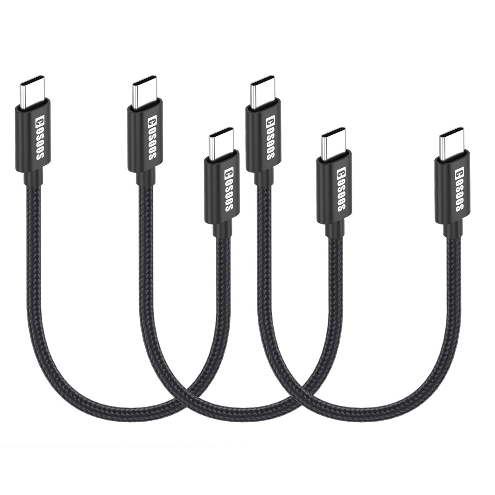 Photo 1 of COSOOS 3-Pack Short USB C to USB-C Cables (10in/26cm) Nylon Braided 60W Fast Charging Syncing Type C Cable Cord for iPhone 15 Pro Max, Samsung Galaxy S23, Z, iPad Pro, PD C Charger