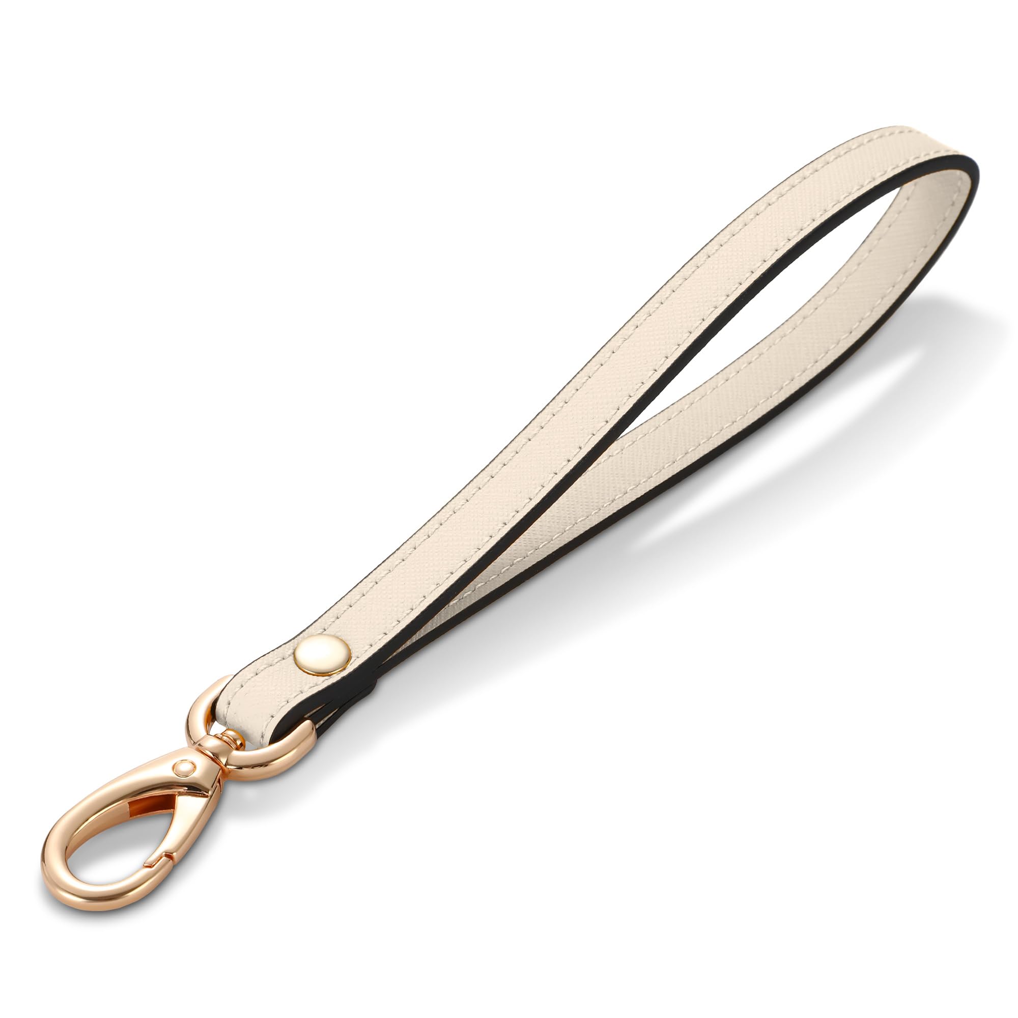 Photo 1 of Hamdecro Wristlet Strap, Genuine Leather Wrist Lanyard Hand Strap Replacement for Wallet Purse Clutch Pouch Phone ID Badge, Gold Buckle - Off White
