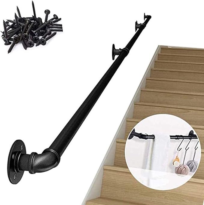 WENBING Stair handrail Rail,Handrail for Indoor Black Metal Wrought