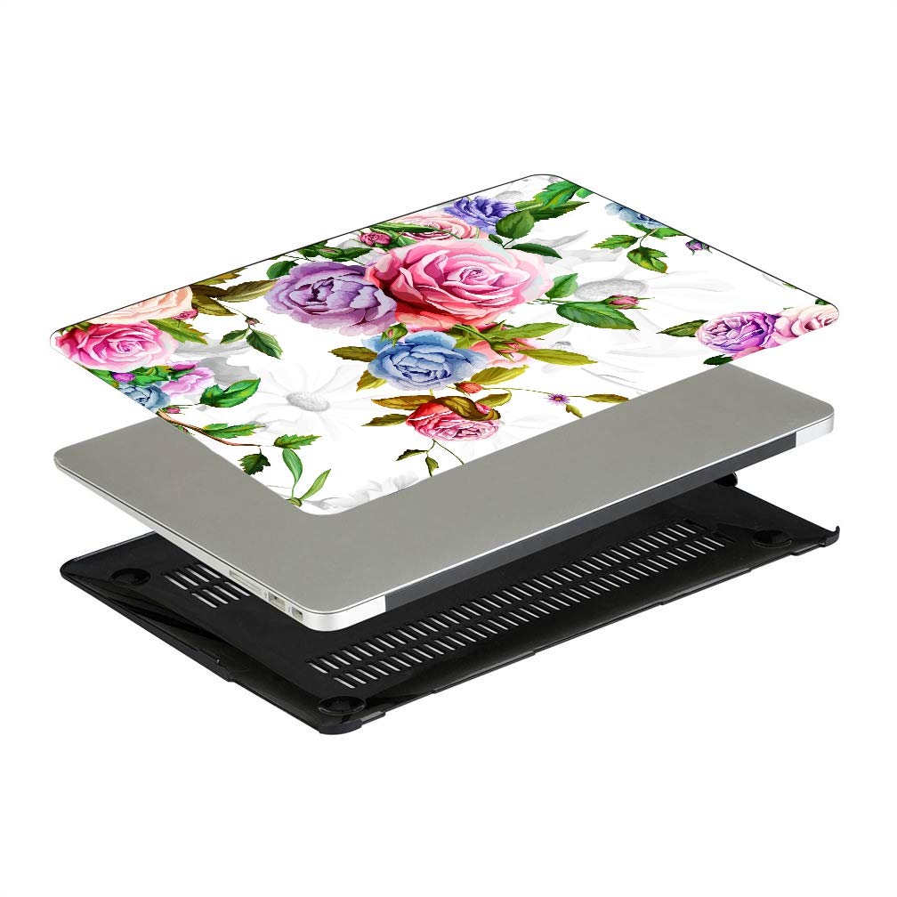 Mac Book Pro Cases Cartoon Floral Beautiful Rose for Lady Plastic Hard Shell Compatible Mac Air 11 Pro 13 15 MacBook Hard Case Protection for MacBook 2016-2019 Version