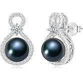 BAMIKI S925 Sterling Silver Infinity Pearl Earrings Stud for Women, Genuine Quality 8-8.5mm Round Saltwater Cultured Pearls 14K Gold Plated Hypoallergenicity Jewelry Gifts for Mother Wife Bridal
