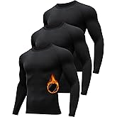 HovSiyla 3 Pack Men's Thermal Underwear Shirts Compression Fleece Lined Long Sleeve Athletic Base Layer Cold Weather