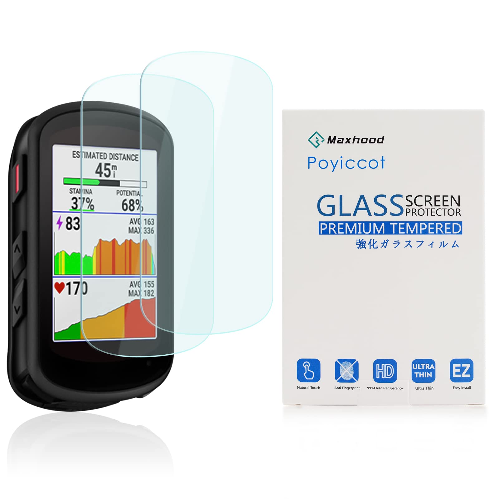 Maxhood 2Pack Compatible for Garmin Edge 840 and Edge 540 Screen Protector, Ultra-Thin 9H Hardness Anti-Fingerprint Tempered Glass Screen Protector for Garmin Edge 840/Edge 540