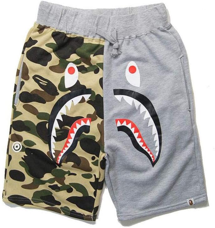 Fashion boy Shark Pattern Shorts Trend Stitching Drawstring younth Shorts