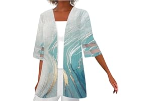 KENVINA Womens Plus Size Summer Tops 2024 Casual Loose Cardigan Half Length Sleeve Printed T Shirt Cover Up Work Tops Shirts