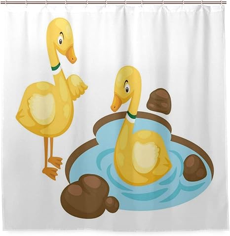 Amazon Patinisa 防水シャワーカーテン 池保育園構成で2羽のアヒルの面白い漫画イラスト 浴室 目隠し 間仕切り取付簡単 カーテンリング付属 おしゃれ バスカーテン 180ｘ180cm シャワーカーテン ホーム キッチン オンライン通販