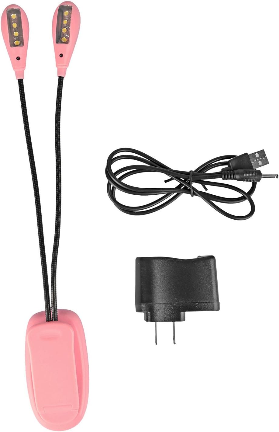 Kumeida 8 LED Book Reading Light, Flexible 2 Arm With Clip Stand 2-Level Brightness, Music Stand Lamp for Bed Desk Table BBQ Grilling Travel (Eye Care, Rechargeable, Portable, Long Lasting) (Pink)