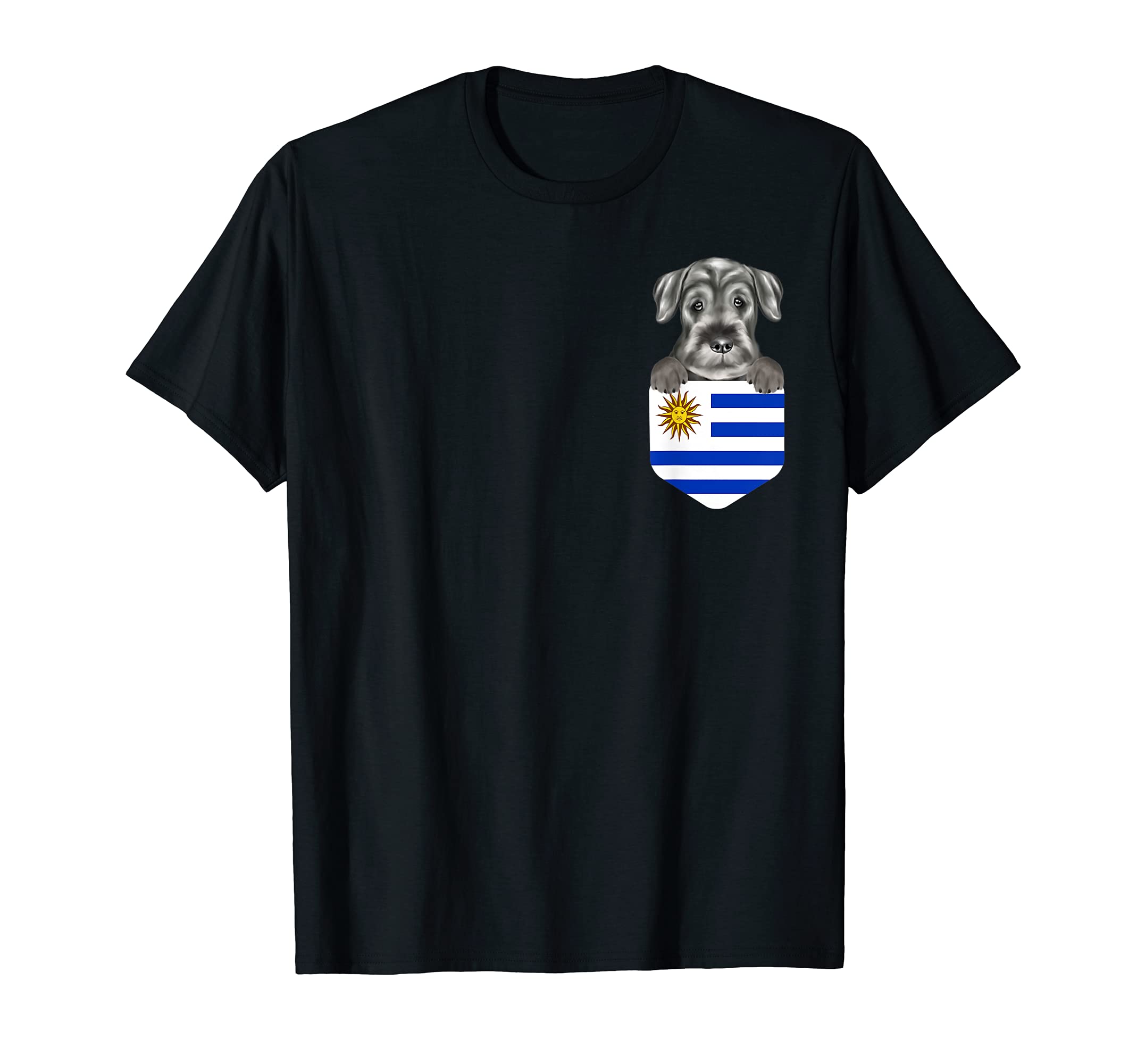 Uruguay Flag Standard Schnauzer Dog In Pocket T-Shirt