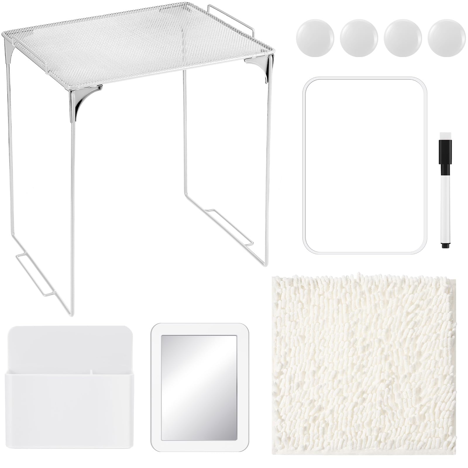 Photo 1 of Wenqik 10 Pcs Locker Organizer Kit Locker Accessories Include Shelf Storage Box Whiteboard Mirror Magnetic Dry Erase Marker Magnets Rug Back to School Essentials(White)